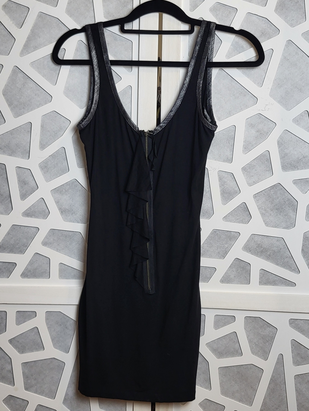 Guess Black Studded V-Neck Dress with Metallic Trim